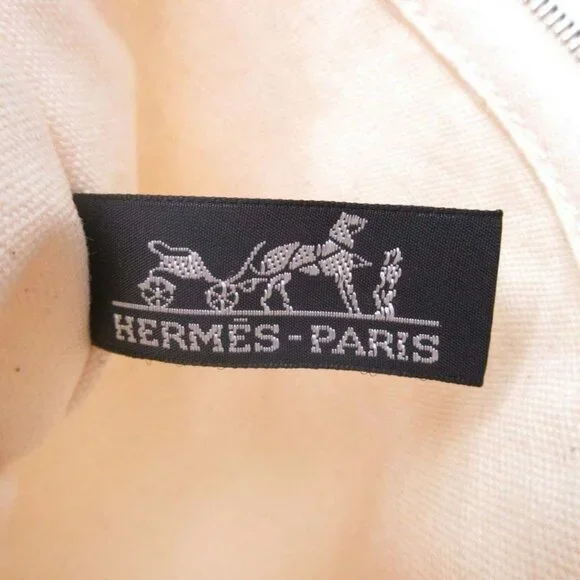 Hermes Cannes PM Handbag Tote Canvas Herringbone with Pouch Black Ivory - Picture 10 of 11